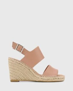 Vale Leather Open Toe Espadrille Wedges Pink By Wittner