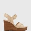 Vivia Leather Crossed Strap Open Toe Wedges Beige By Wittner -Vionic AU Shop ic vivia leather crossed strap open toe wedges 984507