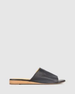 Yummy Leather Wedge Slides Black By Airflex