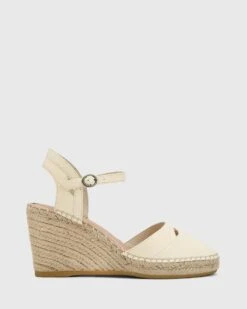 Zabel Leather Espadrille Wedges Cream By Wittner