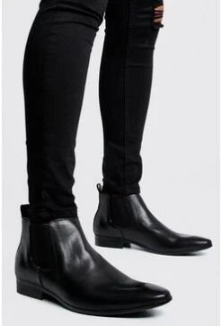 Leather Look Chelsea Boots In Black