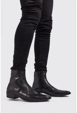 Faux Leather Zip Cuban Chelsea In Black