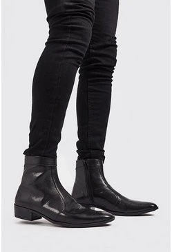 Faux Leather Zip Cuban Chelsea In Black 3 Faux Leather Zip Cuban Chelsea In Black
