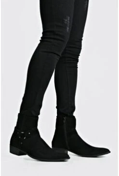 Harness Side Faux Suede Chelsea In Black