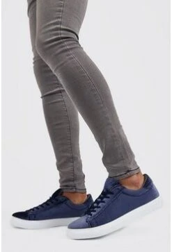 Velvet Lace Up Trainer In Grey