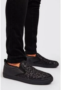 Glitter Slip On Trainer In Black