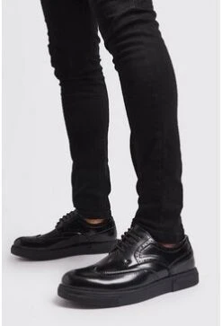 Lace Up Brogue Trainer In Black