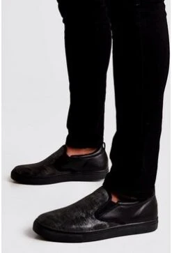 Metallic Textured Slip On Trainer In Gold