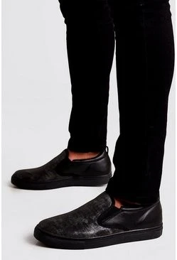 Metallic Textured Slip On Trainer In Gold 3 Metallic Textured Slip On Trainer In Gold