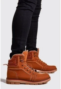 Faux Fur Lined Hiker Boot In Tan