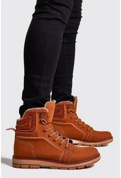 Faux Fur Lined Hiker Boot In Tan 3 Faux Fur Lined Hiker Boot In Tan