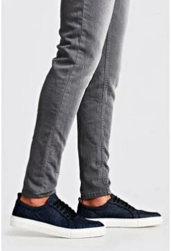 Metallic Thread Lace Up Trainer In Navy