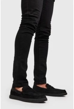 Faux Creeper Velvet Emboss Loafer In Black