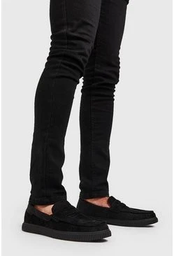 Faux Creeper Velvet Emboss Loafer In Black 3 Faux Creeper Velvet Emboss Loafer In Black