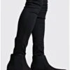 Faux Suede Western Chelsea Boot In Black