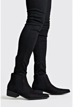 Faux Suede Western Chelsea Boot In Black