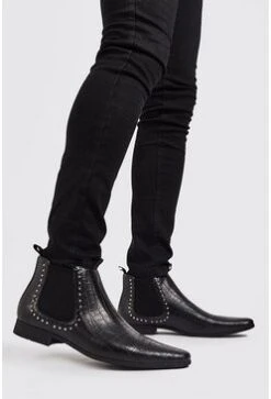 Faux Leather Stud Chelsea Boot In Black