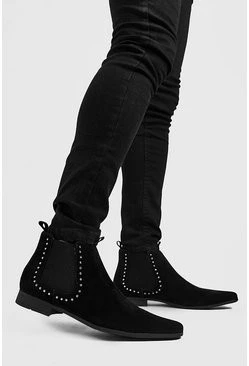 Faux Suede Stud Chelsea Boot In Black 3 Faux Suede Stud Chelsea Boot In Black