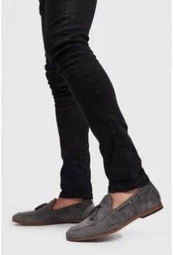 Faux Velvet Checkerboard Loafer In Grey