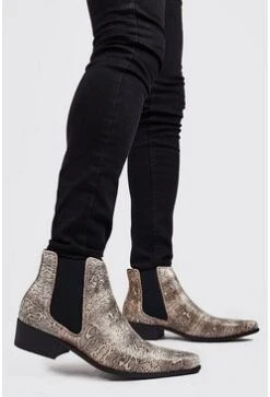 Faux Snake Print Western Chelsea Boot In Gold