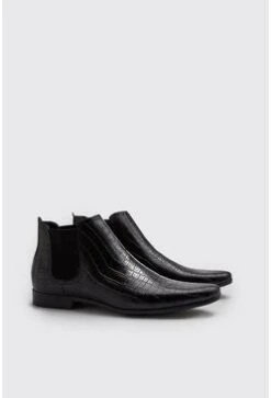 Croc Effect Chelsea Boot In Black