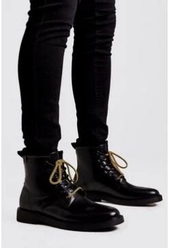 Chunky Sole Military Boot In Black