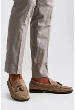 Woven Suede Look Tassel Loafer In Sand