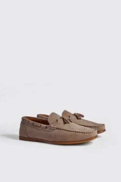 Faux Suede Loafer With Tassel In Sand