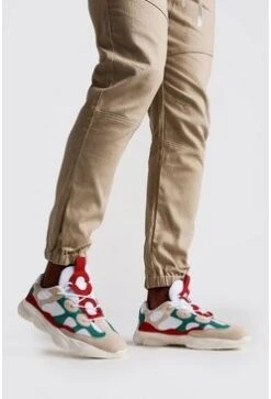 Contrast Panel Bubble Sole Mesh Chunky Sneaker In Red